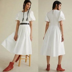 NWT Anthropologie Corset Seamed Midi Dress White Short Sleeve Size 0